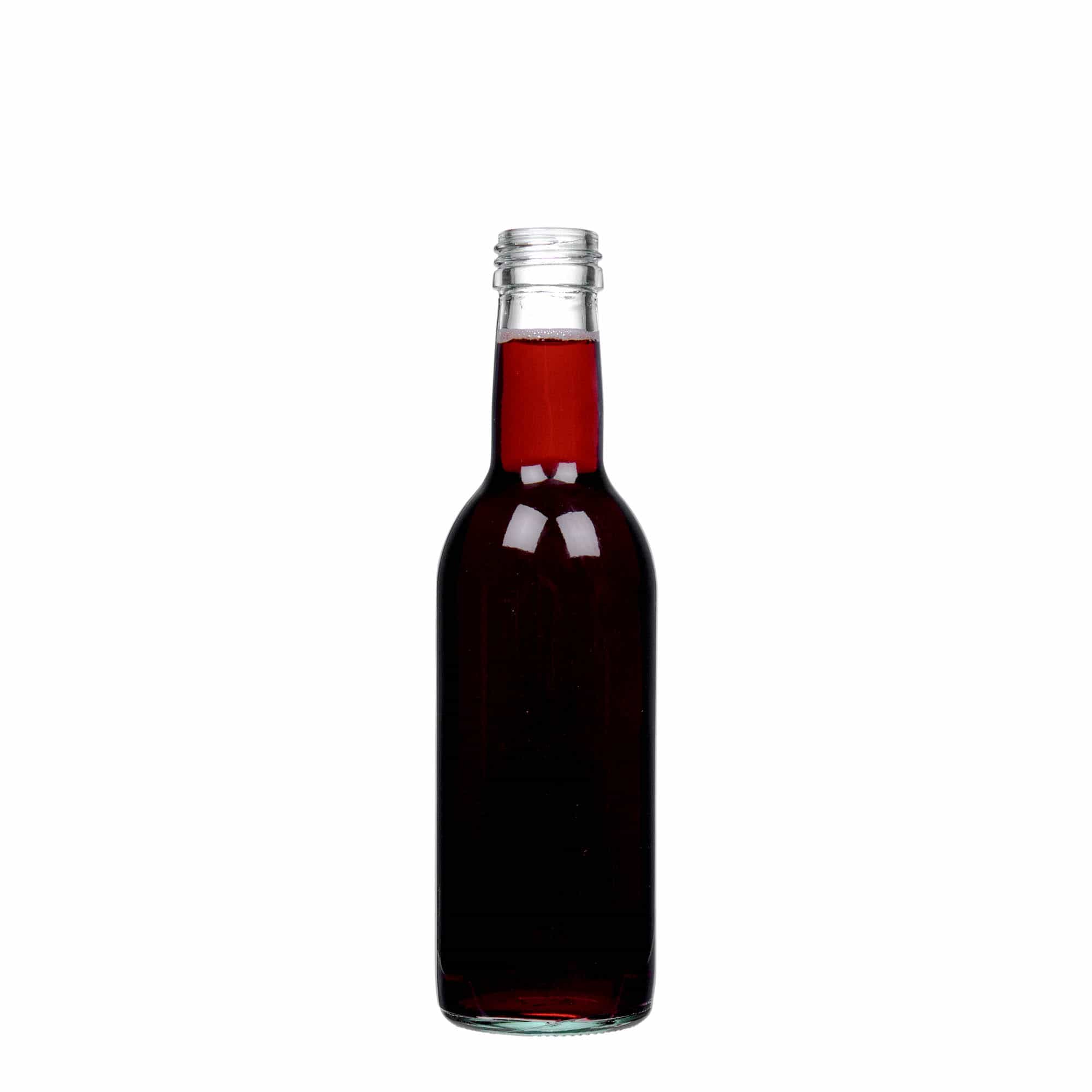 250 ml stiklo butelis „Bordeaux“, uždaromas: PP 28