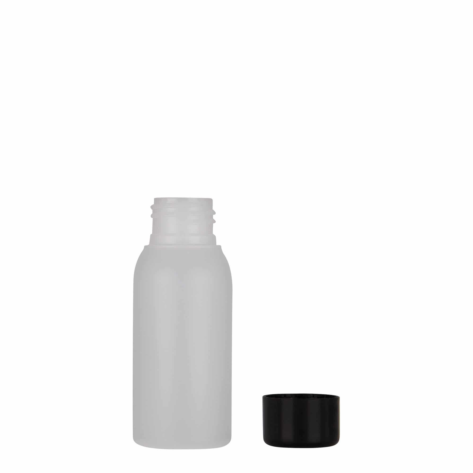 50 ml plastikinis butelis „Tuffy“, HDPE, kreminės spalvos, uždaromas: GPI 24/410