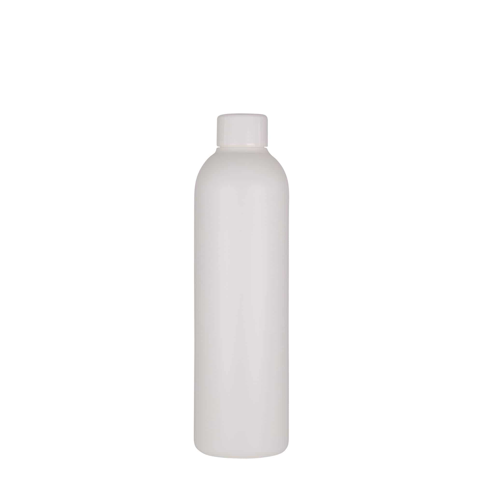 250 ml plastikinis butelis „Tuffy“, HDPE, baltos spalvos, uždaromas: GPI 24/410