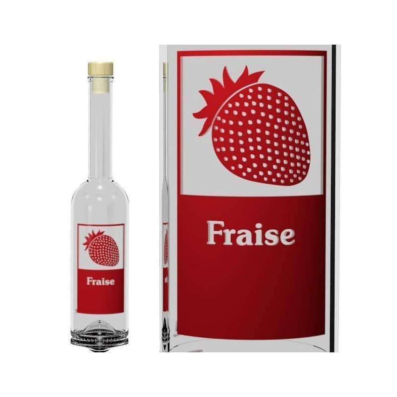 500 ml stiklo butelis „Opera“, motyvas: „Fraise“, uždaromas: Kamščiu