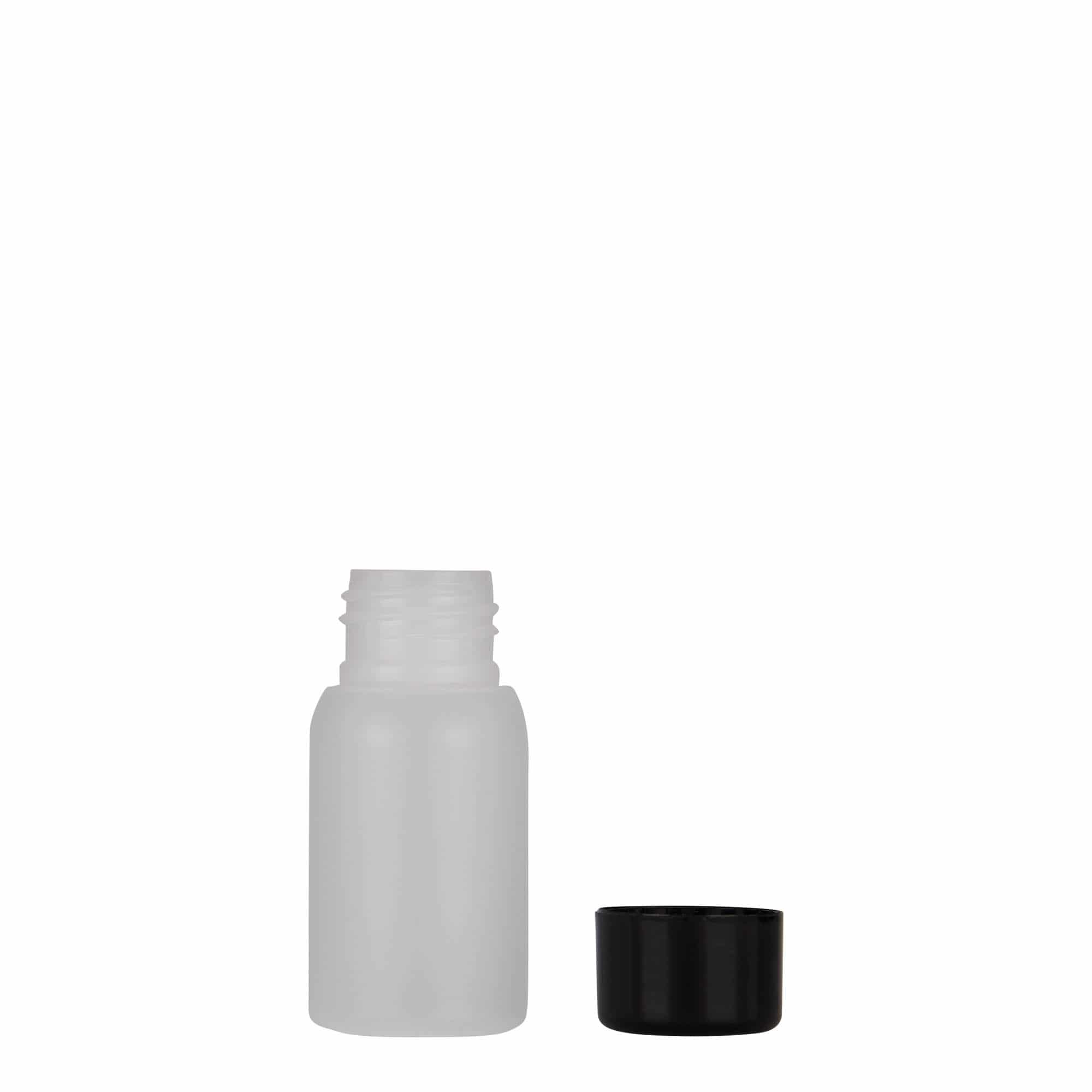 30 ml plastikinis butelis „Tuffy“, HDPE, kreminės spalvos, uždaromas: GPI 24/410