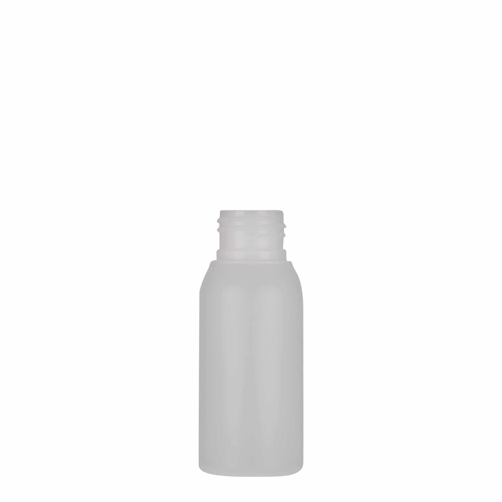 50 ml plastikinis butelis „Tuffy“, HDPE, kreminės spalvos, uždaromas: GPI 24/410