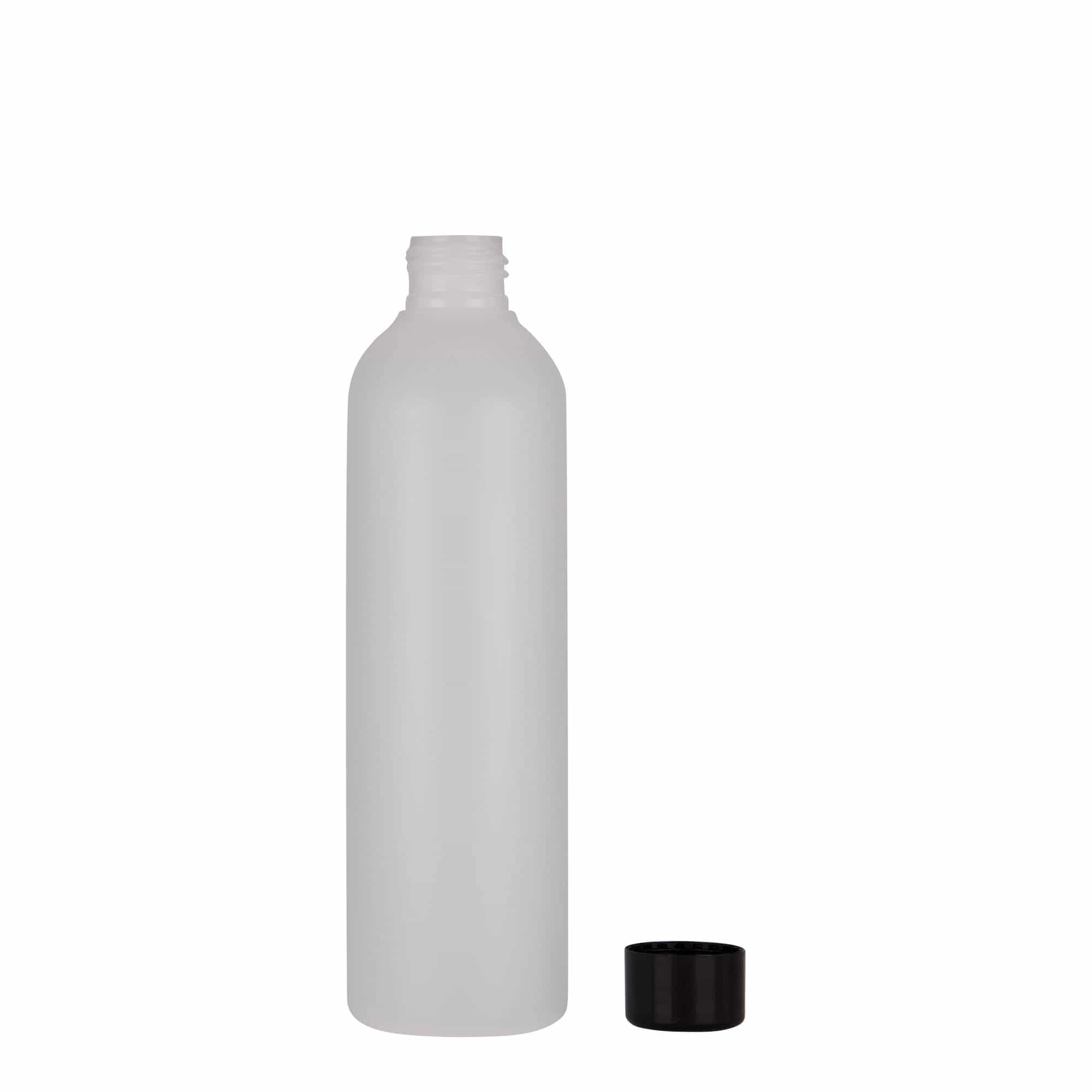 250 ml plastikinis butelis „Tuffy“, HDPE, kreminės spalvos, uždaromas: GPI 24/410