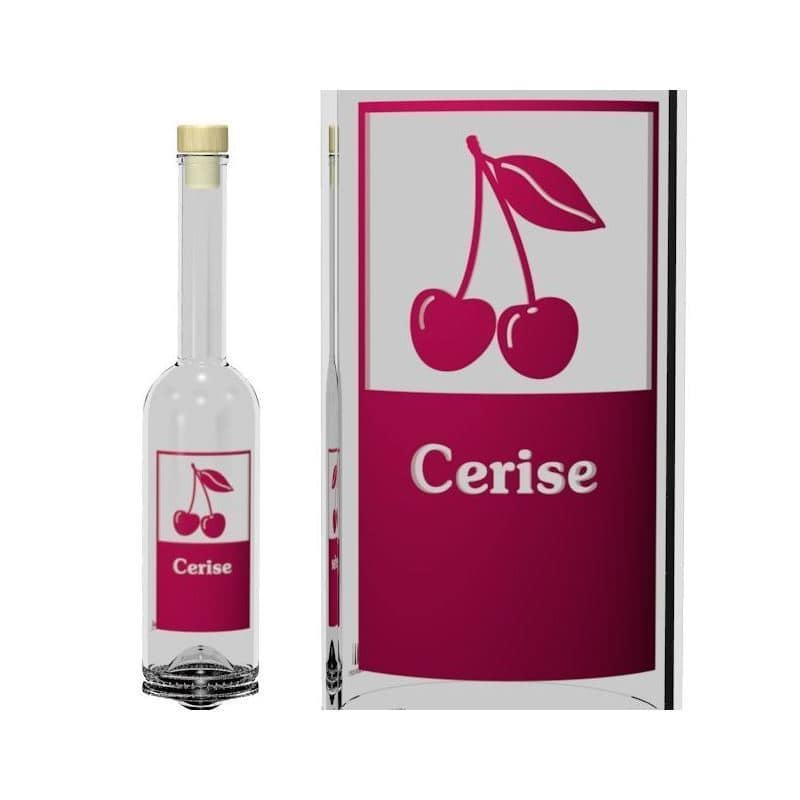 500 ml stiklo butelis „Opera“, motyvas: „Cerise“, uždaromas: Kamščiu