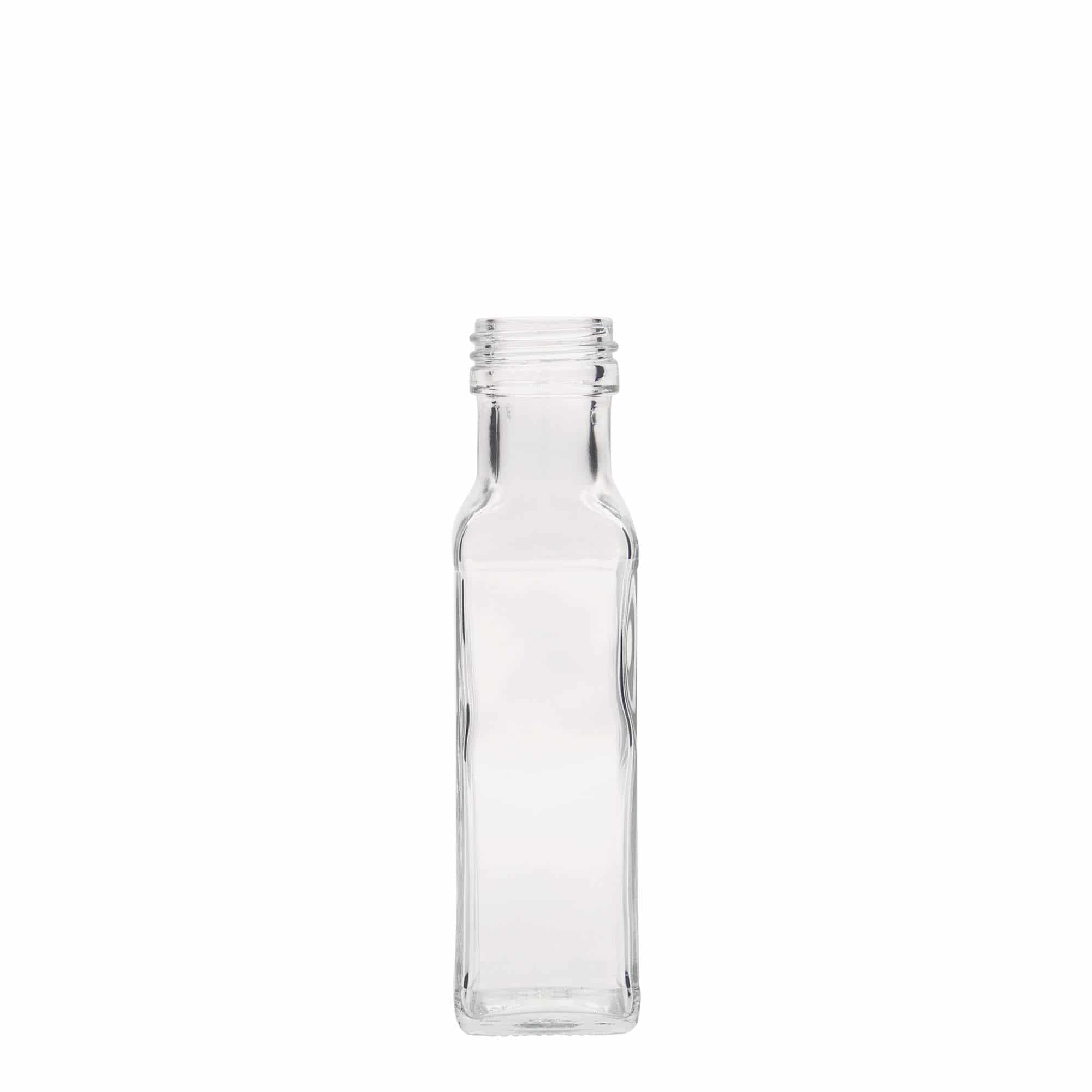 100 ml stiklo butelis „Marasca“, kvadrato formos, uždaromas: PP 31,5