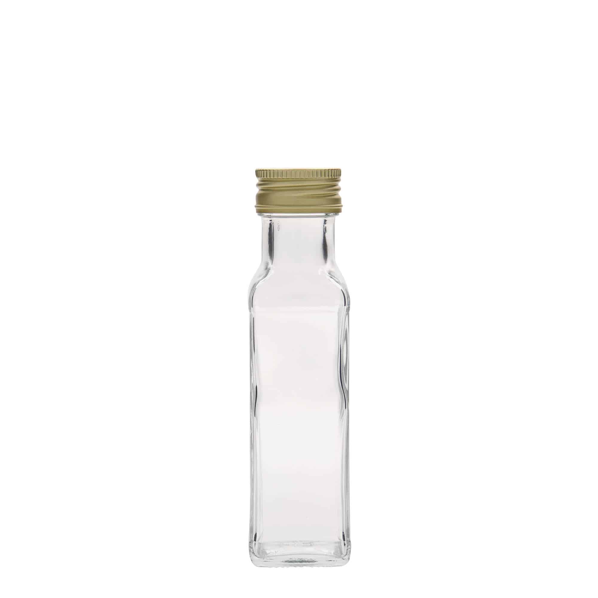 100 ml stiklo butelis „Marasca“, kvadrato formos, uždaromas: PP 31,5