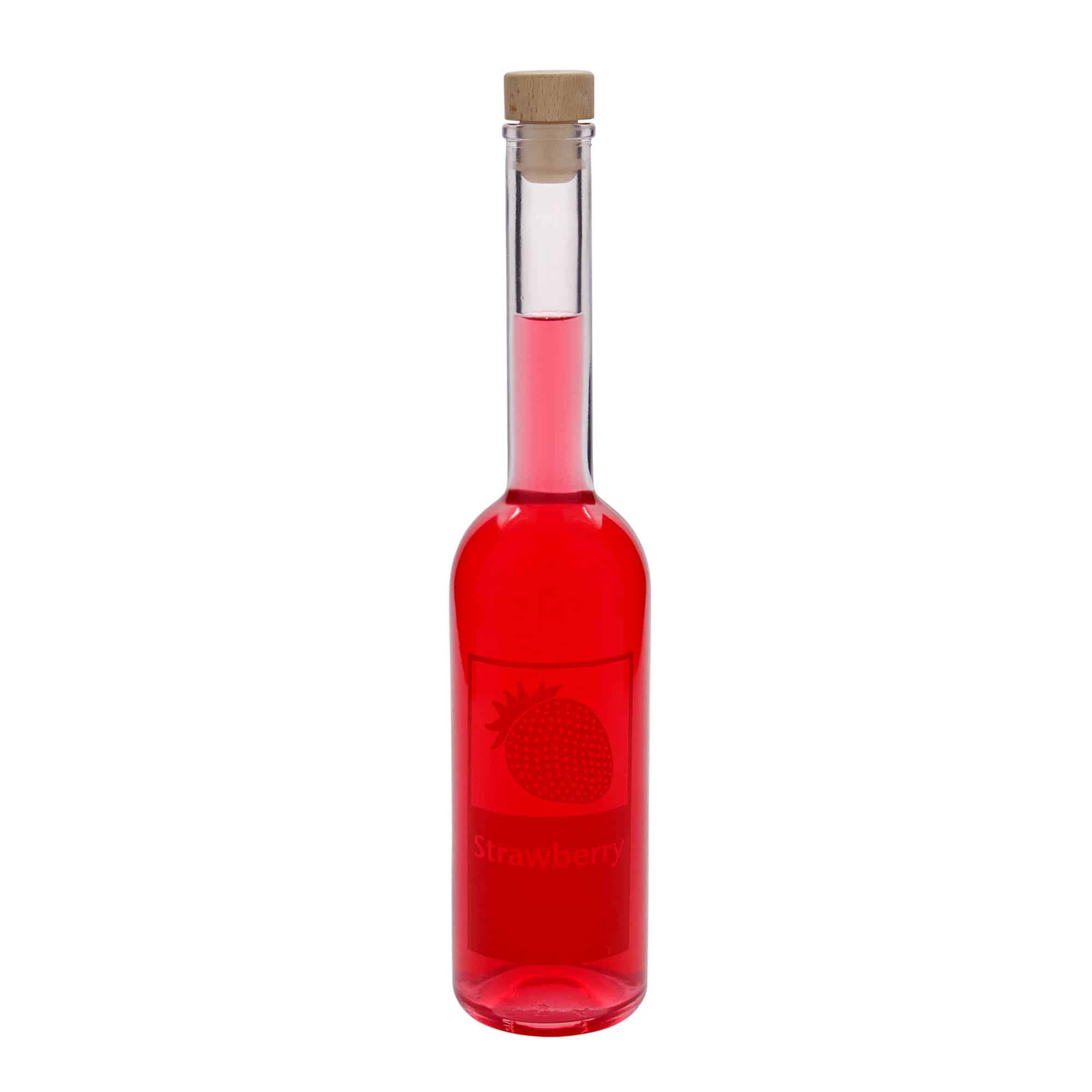 500 ml stiklo butelis „Opera“, motyvas: „Strawberry“, uždaromas: Kamščiu